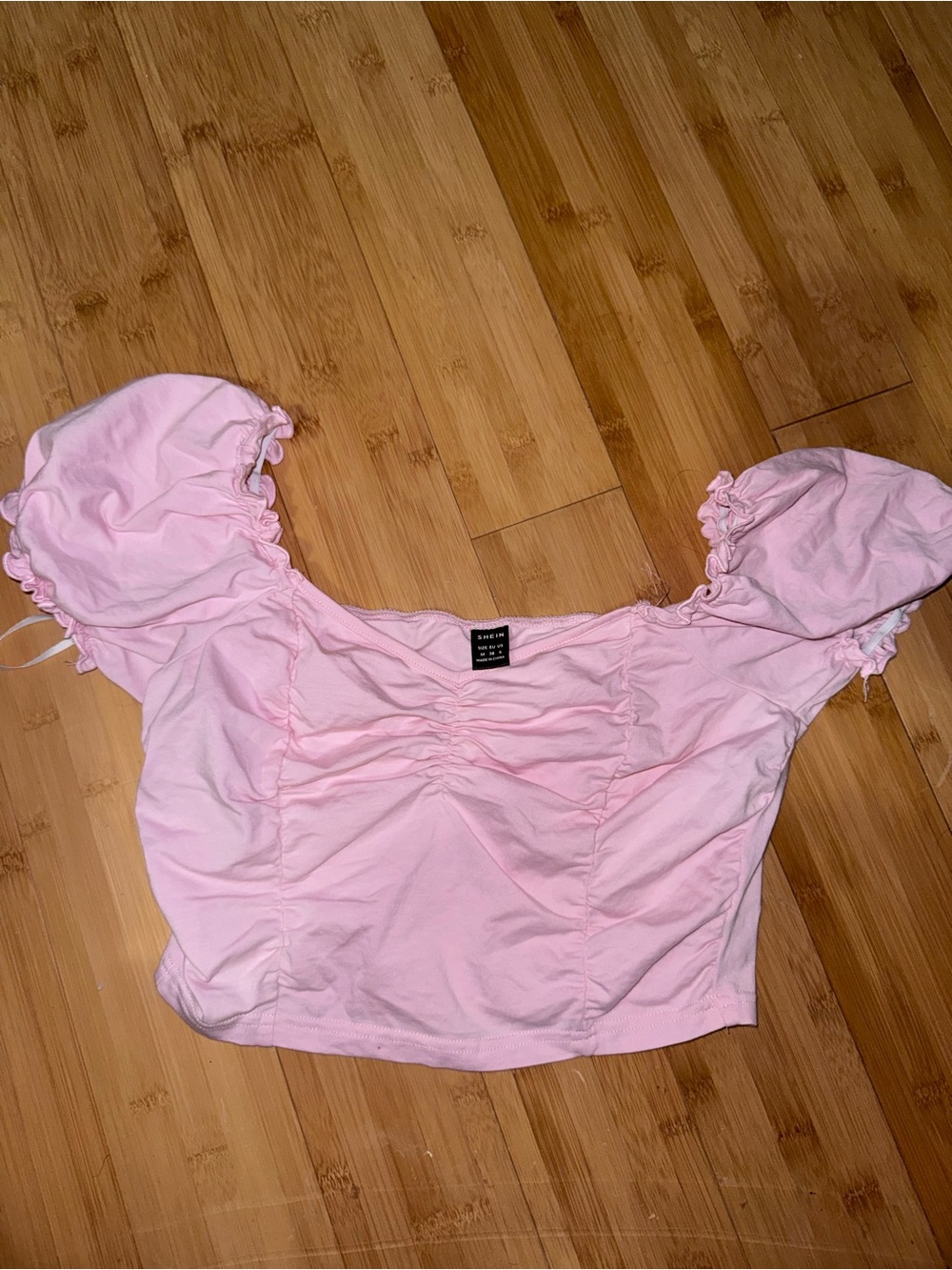 Light Pink Puff-Sleeve Crop Top